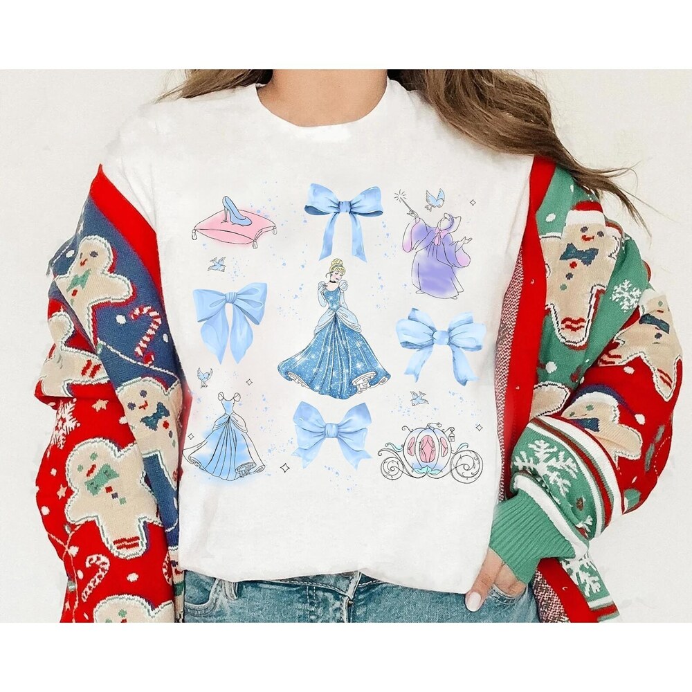 Disney Princess Cinderella Watercolor Coquette Bows Shirt
